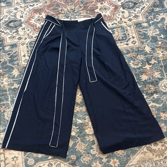 J. Crew for Net A Porter 12 Dark Blue Wide-Leg Pants with Striped Piping Accents - Picture 2 of 12